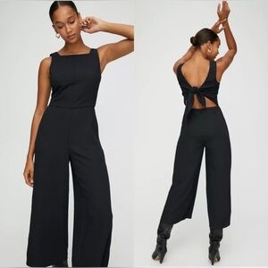 Aritzia Wilfred Ecoulement Wide Leg Jumpsuit Black Size 0 Tie Back Minimal Chic